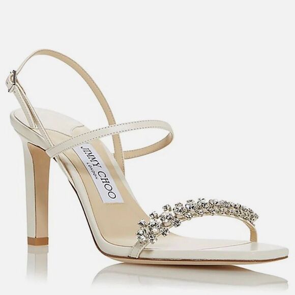 Jimmy Choo White Crystal Embellished Sandals - Picture 1 of 7